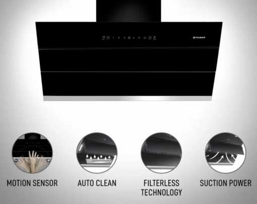 FABER Hood Zenith FL SC AC BK 90 Auto Clean with Powerful Suction Capacity,Motion Sensor Wall Mounted Chimney  (Black 1350 CMH) - Image 2